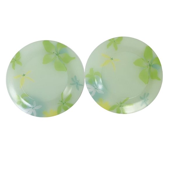 Luminarc 2 Dinner Plates 2 Salad Bowls Green Ode Tempered Glass Tableware Floral - Picture 6 of 11